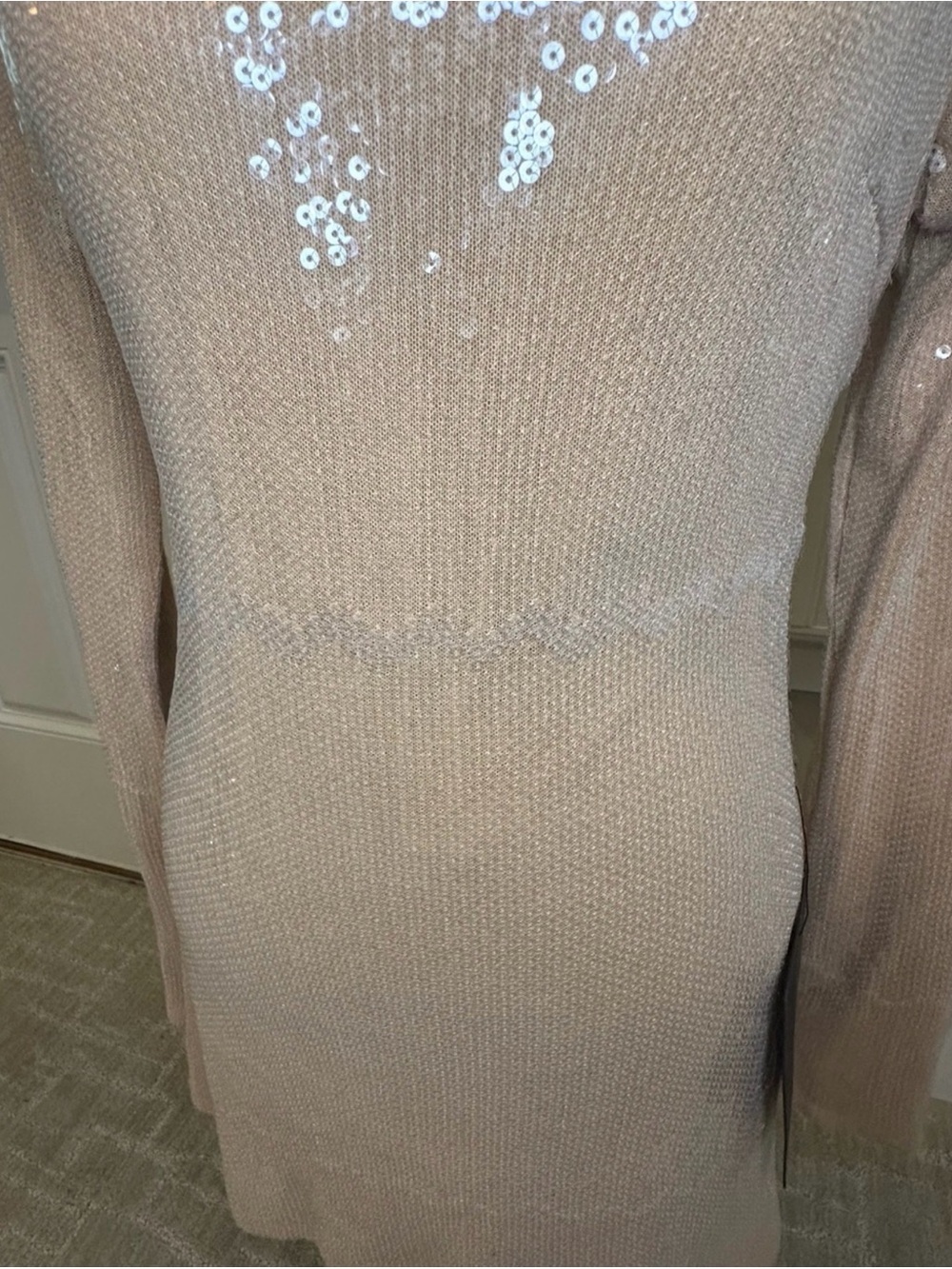 Lulu's Nude Sequin Long-Sleeve Mini Dress - Picture 4 of 4